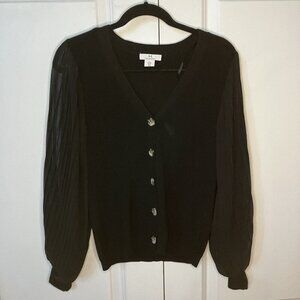 H by Halston Cardigan Womens Small Black Sheer Sleeve Sweater Neutral Holiday‎